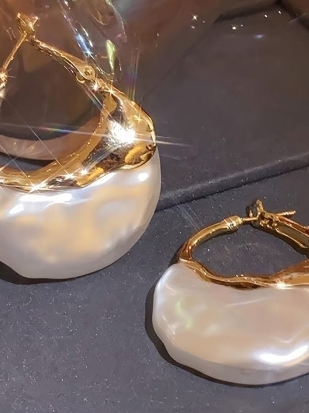 NWT** Gold Pearl Hoop, Hanging, Dangle Earrings **NEW